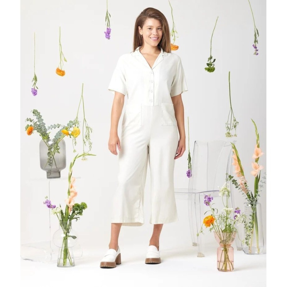 Known Supply Libra Cropped Jumpsuit Women M Cream Utility Boiler Minimalist